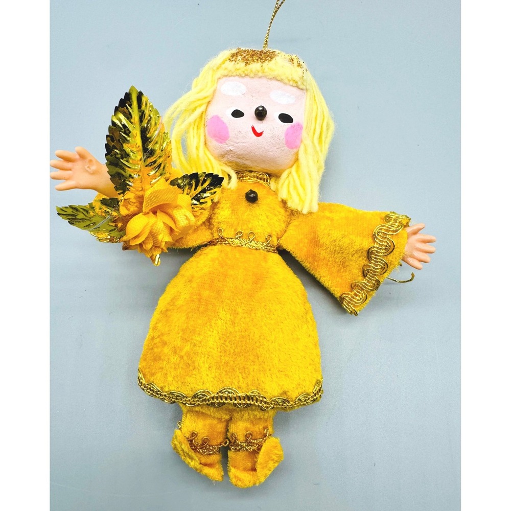 Mr Christmas Ornament Angel Doll Yellow Vintage 1970 Japan Paper Mache Face